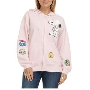 *NWT* LARGE Peanuts SNOOPY Women's Full Zip Sweatshirt Hoodie L Pink EMBROIDERY